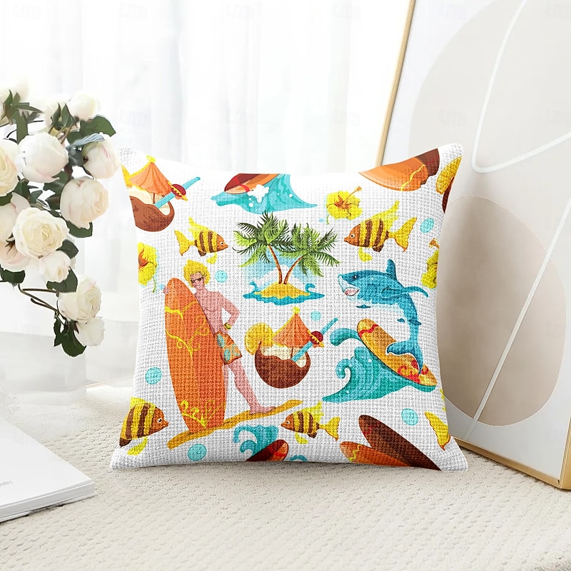Summer Vacation Decorative Toss Pillows Cover 1PC Soft Square Couch Cushion Case Pillowcase for Bedroom Livingroom Sofa Chair