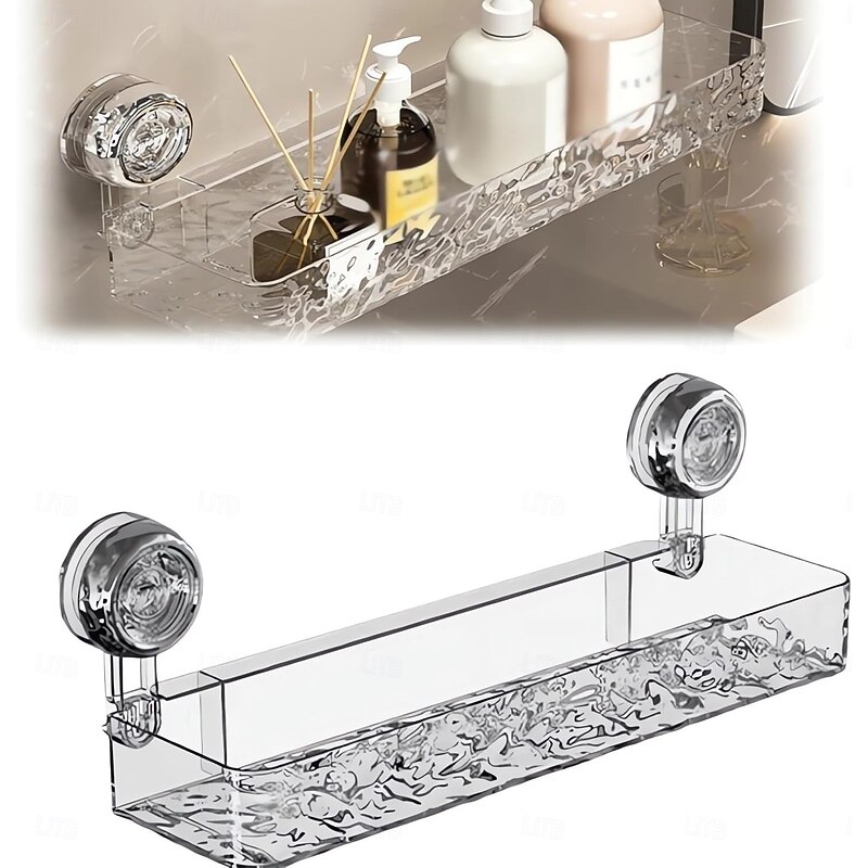 Corrugated Suction Cup Storage Holder, Light Glacier Pattern Suction Cup Shelf, No-Drill Kitchen Storage Rackr, Wall-Mounted Clear Storage Rack, Bathroom Organizers and Storage