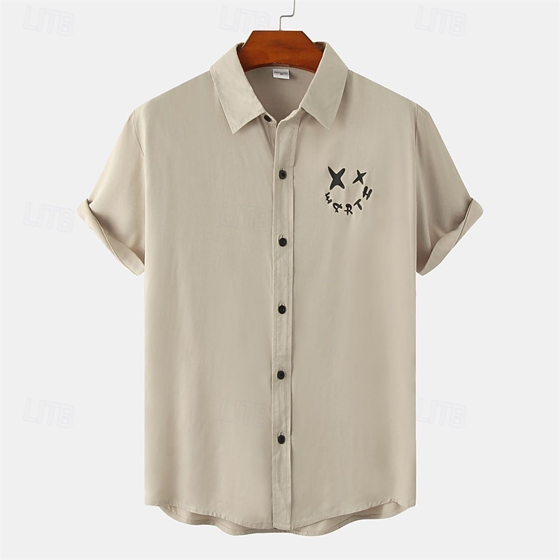 Men's Shirt Casual Shirt Button Up Shirt Plain Vacation Street Black White Khaki Gray Short Sleeve Lapel Summer Clothing Apparel Button-Down