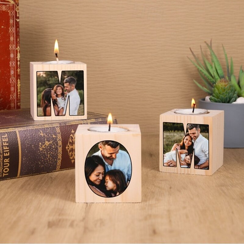 Personalized Photo Wooden Candle Holder Custom Best Gift for Mom – Heartfelt Gift for Mother's Day, Birthday, Anniversaries, and Special Occasions, Warm and Meaningful Decoration2