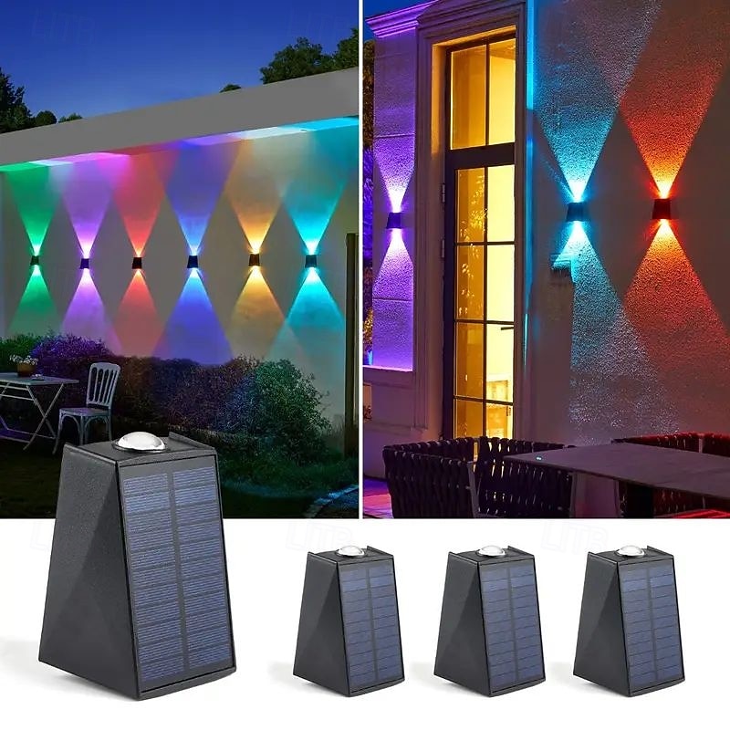 4 Pcs Solar Wall Light IP65 Waterproof Up and Down Lighting Landscape Light for Home Garage Porch Garden Terrace Holiday Decoration