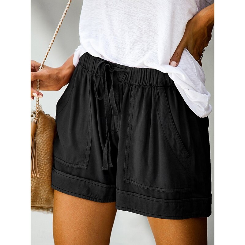 Women's Shorts Baggy Pants Chinos Fashion Streetwear Basic Short High Waist Plain Pocket Elastic Waistband Comfy Soft Comfortable Micro-elastic Outdoor Street Black Pink Fuchsia Light Blue Spring2