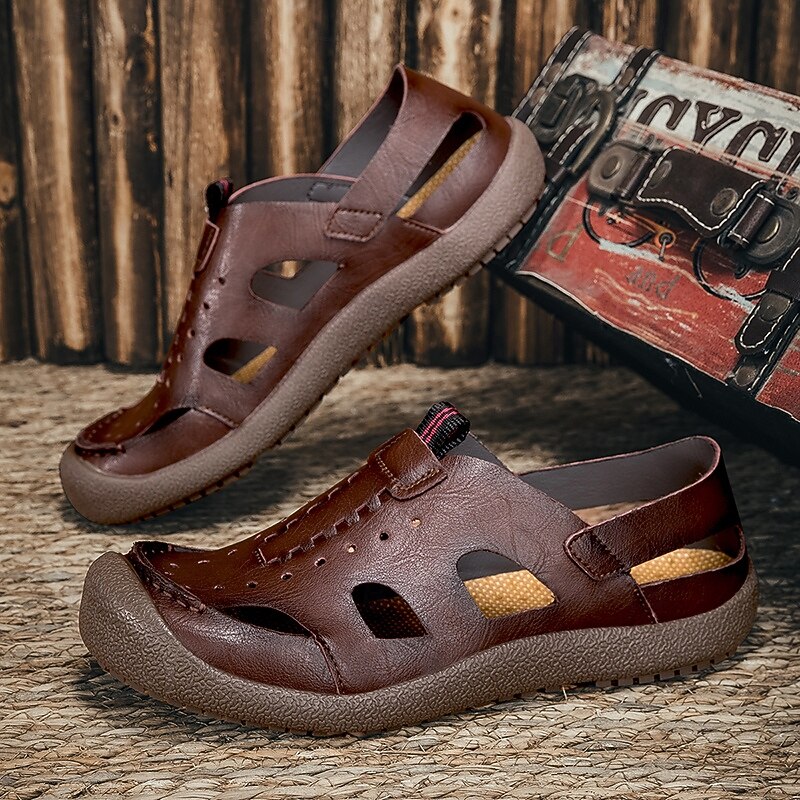 Men's Brown Faux Leather Sandals – Premium Open-Toe Design with Adjustable Straps and Durable Rubber Sole, Perfect for Summer Outings, Beachwear and Vacation Activities3