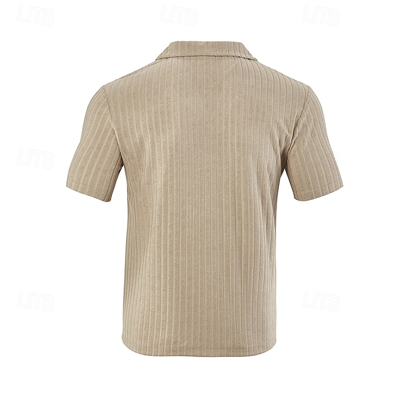 Men's Shirt Summer Shirt Casual Shirt Beach Shirt Button Up Shirt Black White Navy Blue Sky Blue khaki Short Sleeve Vertical Stripes Lapel Vacation Casual Clothing Apparel Fashion Casual Comfortable3