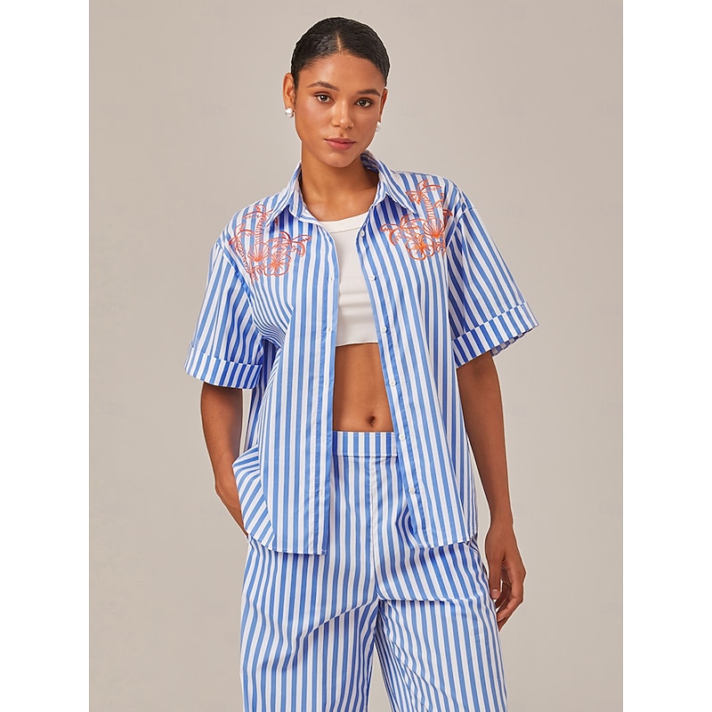 Summer Striped Embroidered Oversized Shirt4