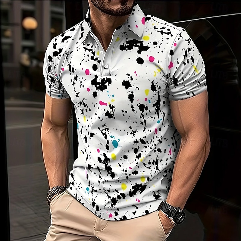 Men's Graffiti Splash Ink Polo Short Sleeve Polo Shirts Collared Shirts Casual School Outdoor Daily Wear 3D Print Summer Black-white