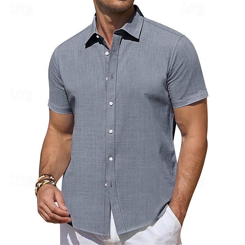 Men's Shirt Summer Shirt Casual Shirt Beach Shirt Button Up Shirt Black White Pink Blue Green Short Sleeve Plain Lapel Vacation Hawaiian Clothing Apparel Polyester Fashion Casual Comfortable3