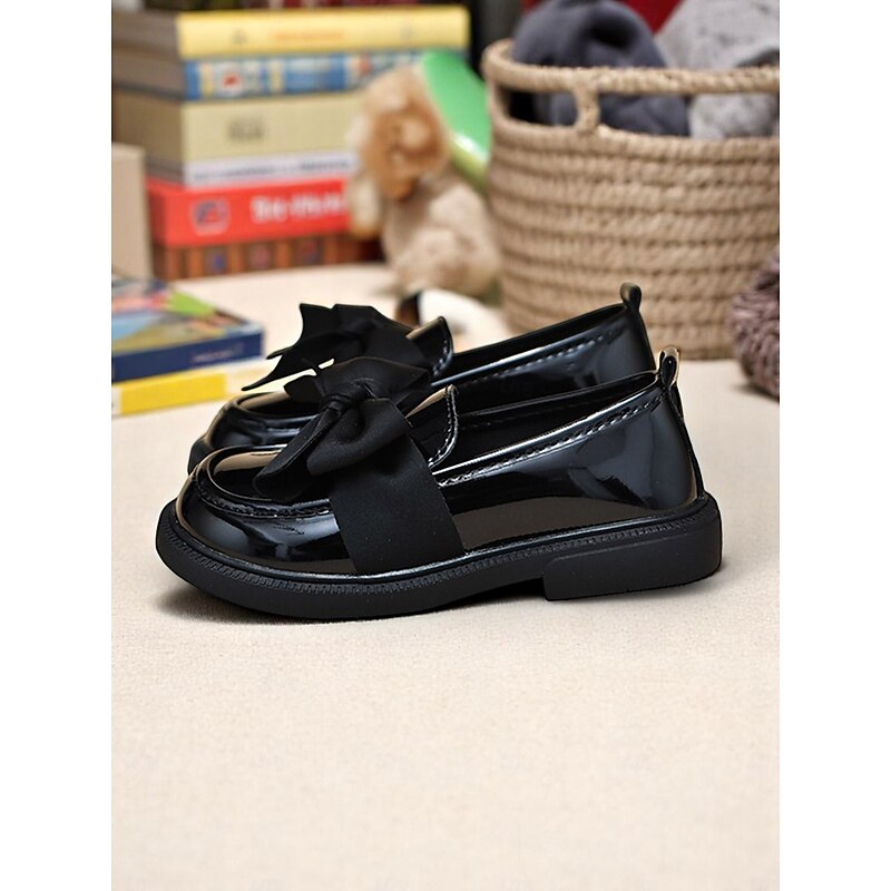 Little Girls' Black Patent Loafers with Big Bow – Cute and Comfy School Shoes for Kindergarten and Grade School3