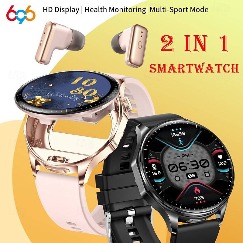 696 T98 Smart Watch 1.43 inch Smartwatch Fitness Running Watch Bluetooth Pedometer Call Reminder Sleep Tracker Compatible with Android iOS Men Hands-Free Calls Message Reminder Watches with Earbuds