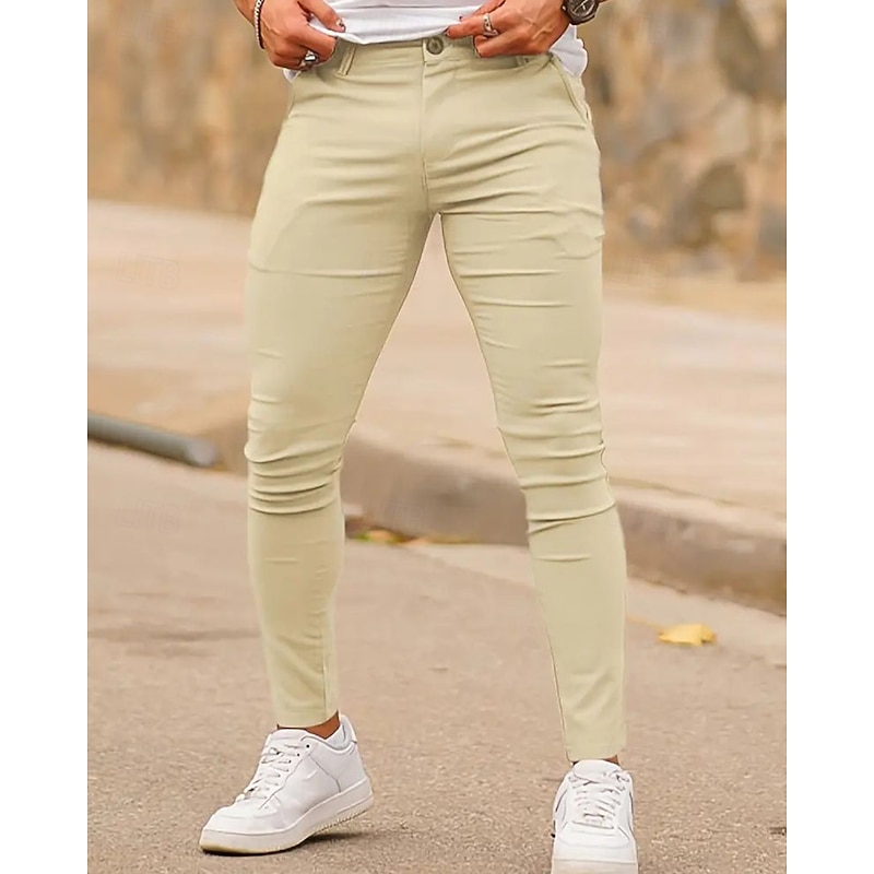Men's Trousers Chinos Summer Pants Pocket Plain Comfort Breathable Full Length Vacation Daily Holiday Casual Athleisure Army Green Khaki