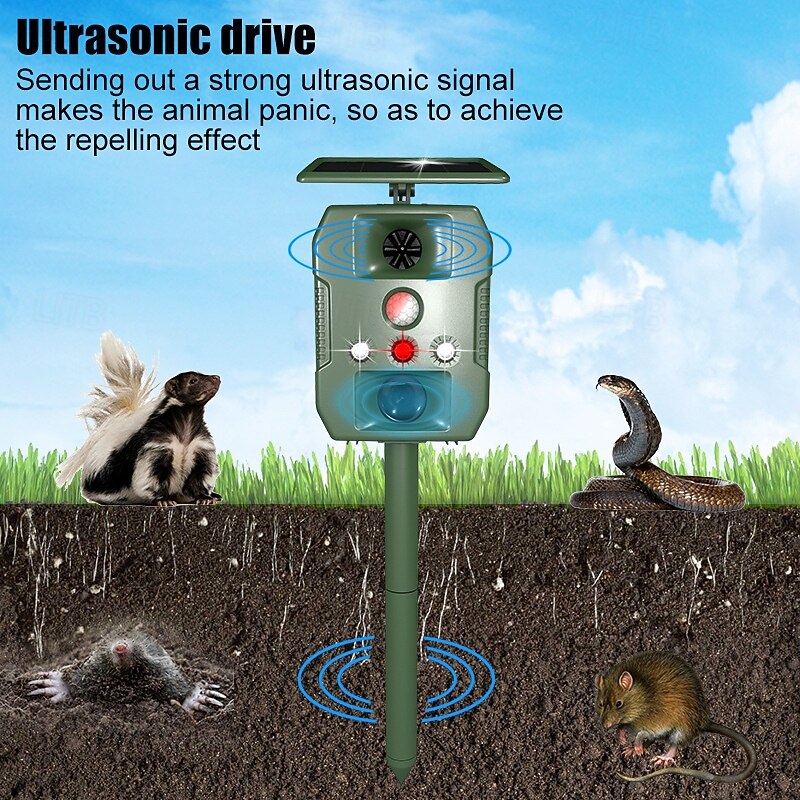 Solar Repeller High-power Ultrasonic Repeller Waterproof LED Voice Alarm Repeller3