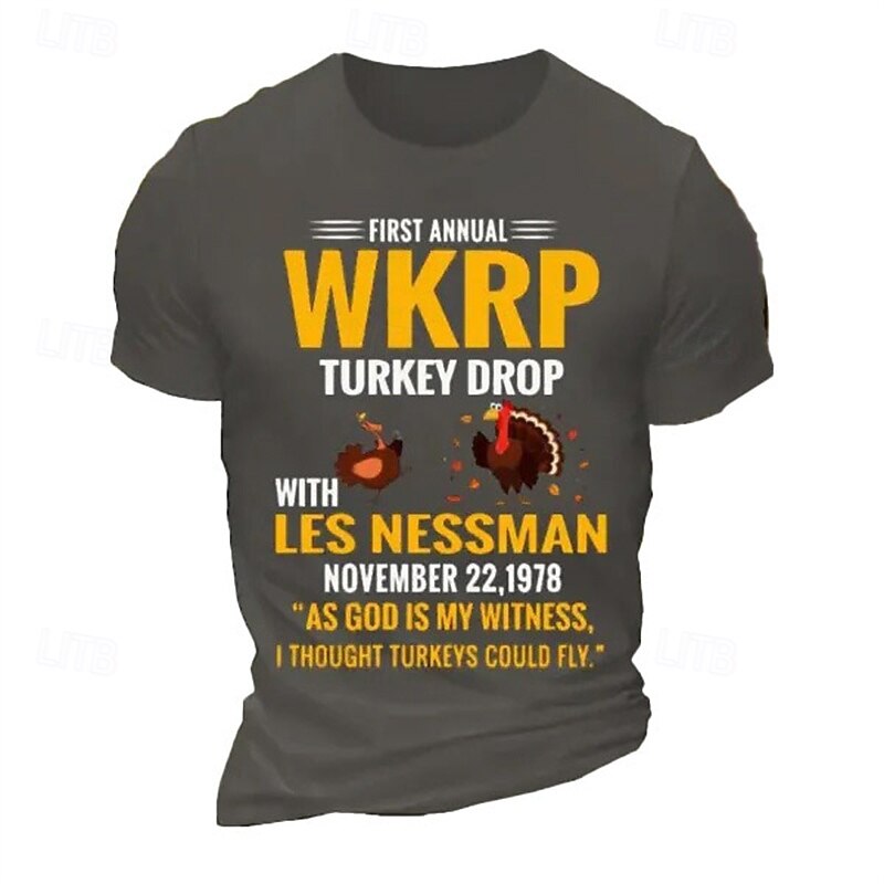 Men's Funny WKRP Turkey Drop Les Nessman T-Shirt 1978 Thanksgiving Graphic Tee "I Thought Turkeys Could Fly" Quote3