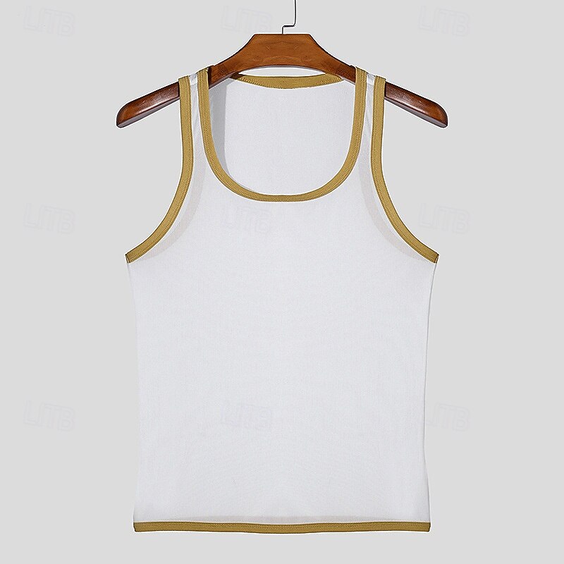 Men's Tank Top Vest Top Undershirt Sleeveless Shirt Sleeveless Crew Neck Summer Plain Fashion Designer Basic Mesh Vacation Street Going out Black White Top Tee for Men4