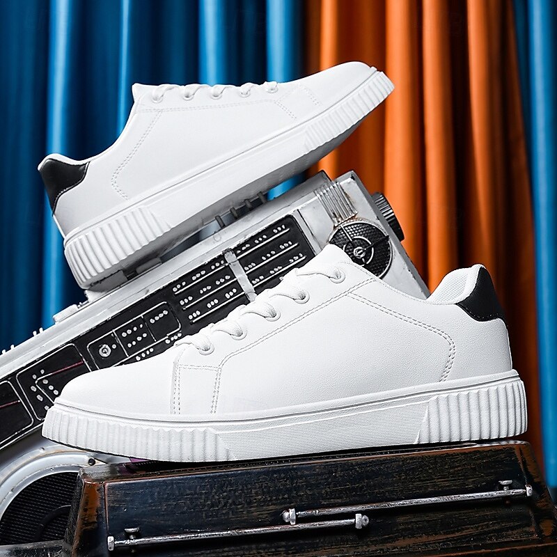 Men's Simple White Faux Leather Sneakers - Comfort - Oriented, Ideal for Everyday Use and Sports - casual Occasions4