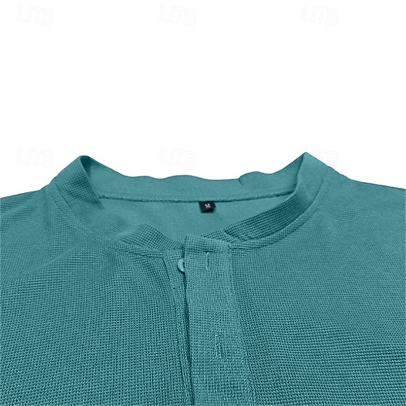 Men's T Shirt Henley Shirt Tee Short Sleeve Shirt Short Sleeve Henley Summer Spring Plain Fashion Designer Basic Buttons Vacation Street Going out Black Blue Green Top Tee for Men4