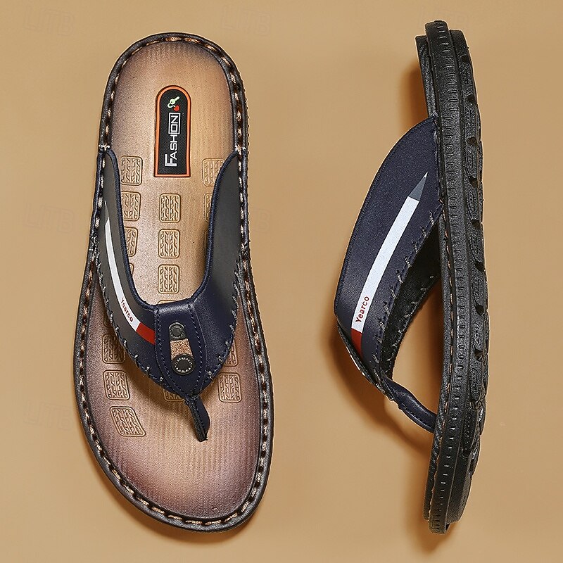 Men's Navy Blue Faux Leather Flip-Flop Sandals – Soft and Comfortable with Strap Detailing, Ideal for Casual Summer Days, Beach and Poolside Relaxation2