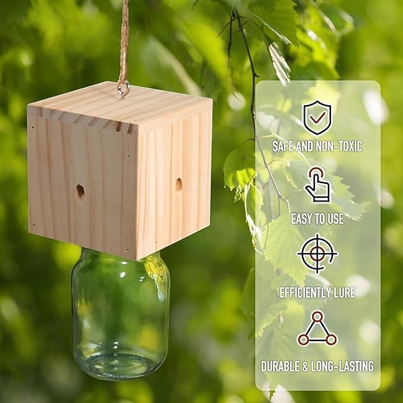 Carpenter Bee Trap for Outside - Pentroof Style Nature Hanging Wood Carpenter Bee Traps Outdoor - Insect Traps with Removable Vault (1 Pack)3