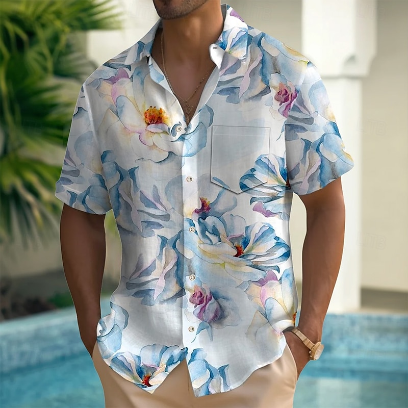 Men's Floral Print Tropical Flowers Shirt Summer Hawaiian Shirt Button Up Shirt Short Sleeve Hawaiian Vacation Holiday Beach Wear Summer Spring Turndown 3D Print Collared Shirts Front One Pocket
