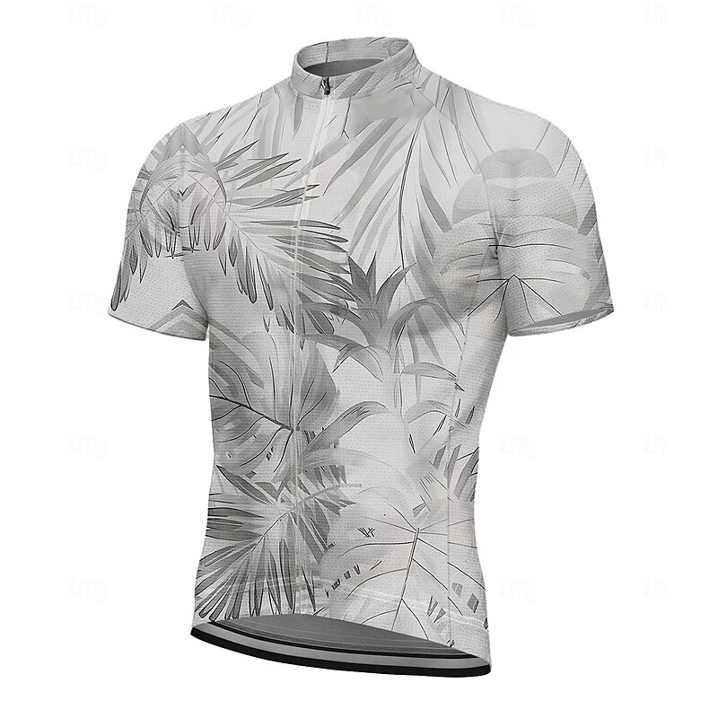 Men's Cycling Jersey Graphic Leaf Plants Short Sleeve Bike Tee Tshirt Top with 3 Rear Pockets UV Resistant Quick Dry Front Zipper Reflective Strips Sports Blue Green Grey Clothing Apparel
