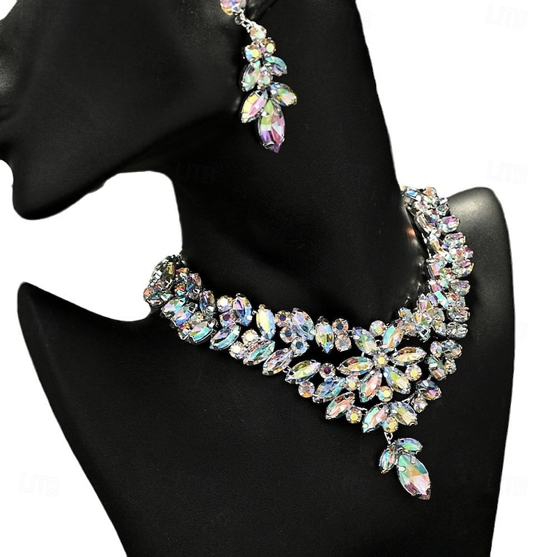 Bridal Jewelry Sets Two-piece Suit Zircon Zircon Rhinestone 1 Necklace Earrings Women's Elegant Vintage Luxury Cute Beads Leaf Blessed irregular Jewelry Set For Wedding Anniversary Party