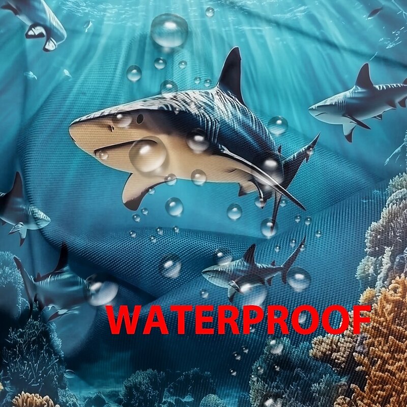 Waterproof Outdoor Curtain Privacy, Sliding Patio Curtain Drapes, Pergola Curtains Grommet 3D Ocean Sharks Landscape For Gazebo, Balcony, Porch, Party, 1 Panel4