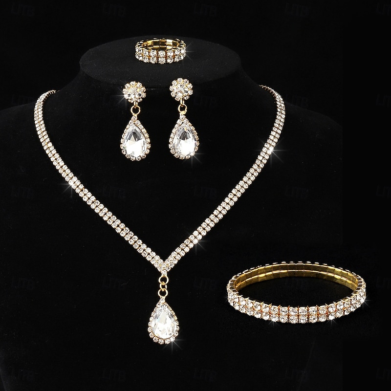 Bridal Jewelry Sets 1 set Imitation Diamond Alloy Rings 1 Necklace 1 Bracelet Earrings Women's Artistic Jewelry Set For Wedding Wedding Guest Party Evening Wear