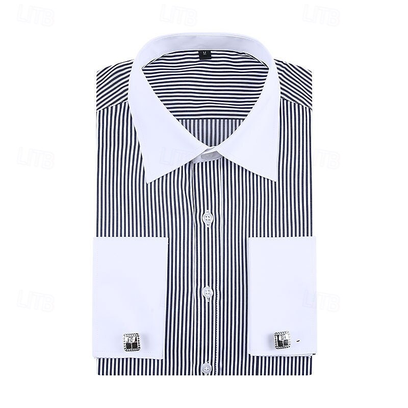 Men's Shirt Dress Shirt Button Up Shirt Line Wedding Daily Black Blue Dark Blue Violet Long Sleeve Turndown Spring &  Fall Clothing Apparel Pocket3