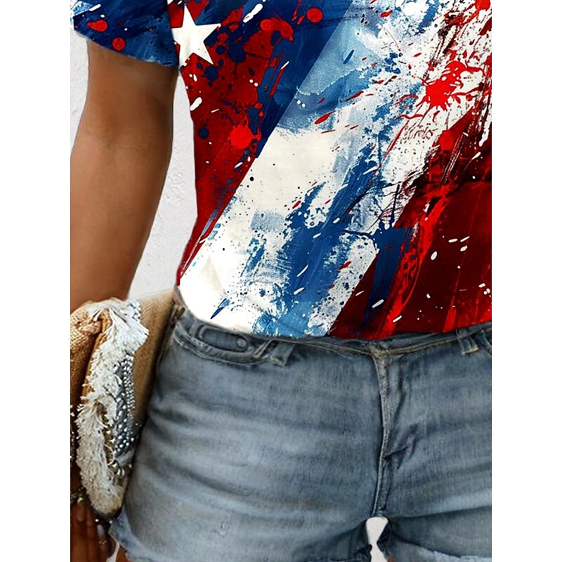 Women's Patriotic  T Shirt Graphic Flag Flag Vintage Stylish Classic Red White And Blue Short Sleeve Crew Neck Round Neck Regular Tops Daily Print Red / Blue4