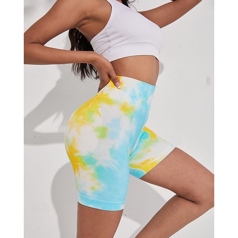 Women's Yoga Shorts Elastic Waistband Butt Lift Lightweight Tummy Control High Waist Pilates Gym Workout Golf Shorts Colorful Blue Green Sports Activewear Stretchy Slim