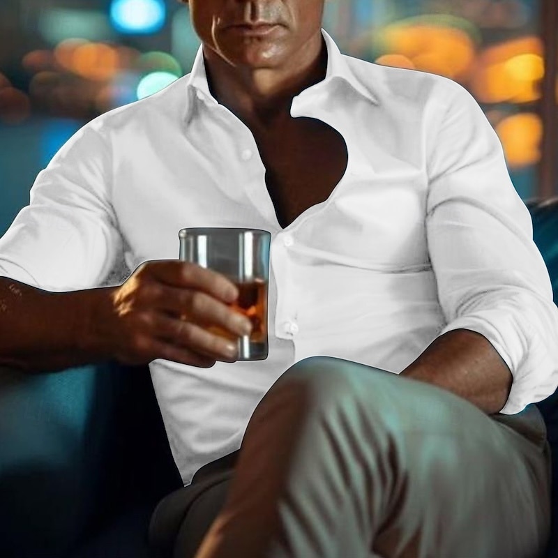 Men's Beach Shirt Black White Light Green Pink Wine Long Sleeve Plain Lapel Vacation Clothing Apparel Polyester Fashion Casual Comfortable2