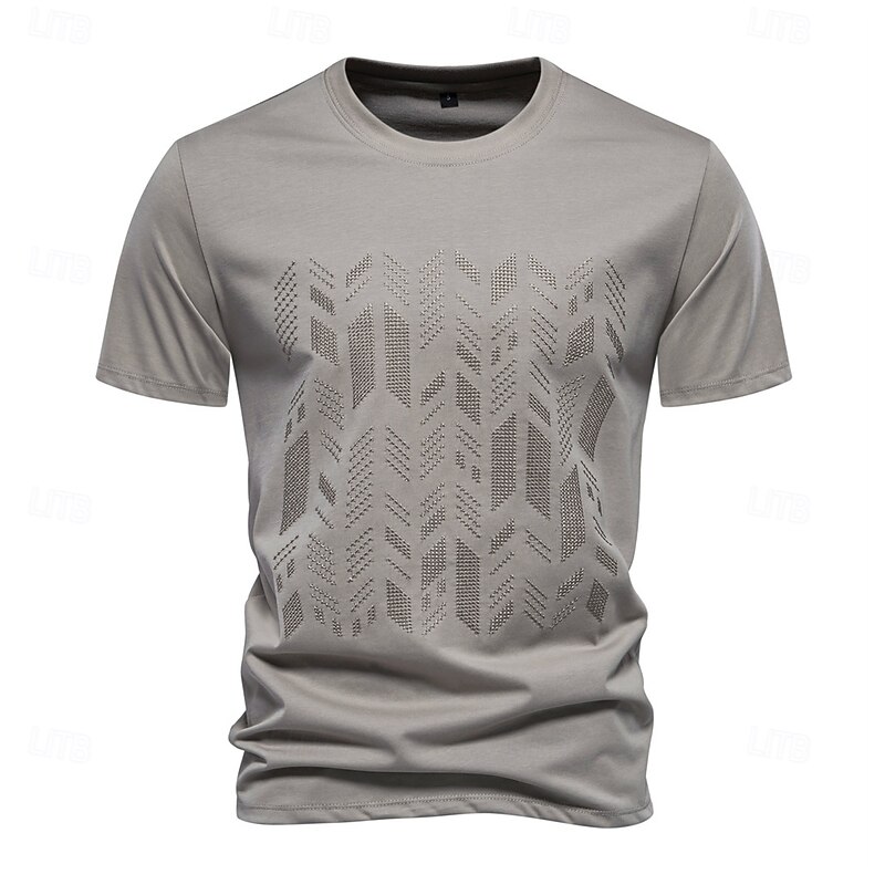 Men's T Shirt Short Sleeve Crew Neck Summer Spring Geometric Knitwear Vacation Vintage Embroidered Embroidery School Training Outdoor Black White Light Green Top Tee for Men