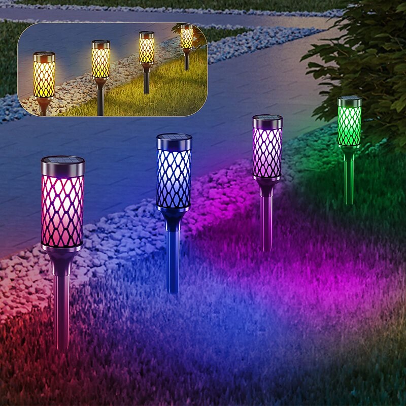 2 Pcs Outdoor Waterproof Solar Plug in Light Courtyard Garden Lawn Path Park Landscape Light Decorative Light RGB Warm Light Adjustable