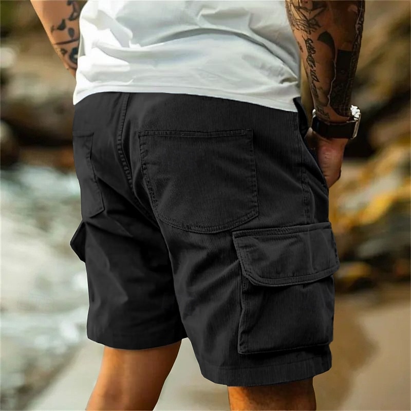 Men's Cargo Shorts Summer Shorts Casual Shorts Corduroy Shorts Baggy Shorts Elastic Waist Multi Pocket Straight Leg Plain Comfort Soft Full Length Outdoor Casual Daily Fashion Streetwear Black Blue2