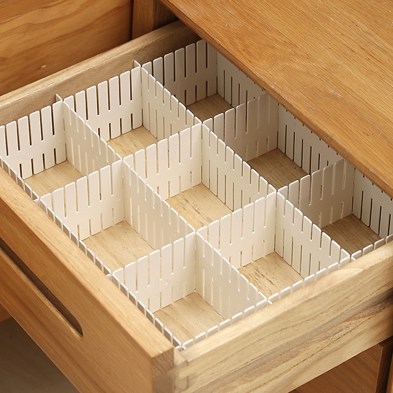 12pcs Adjustable Drawer Organizer Dividers, Plastic Drawer Separator Inserts, DIY Customizable Drawer Storage Bins for Socks, Underwear, Accessories, Closet and Office Organization