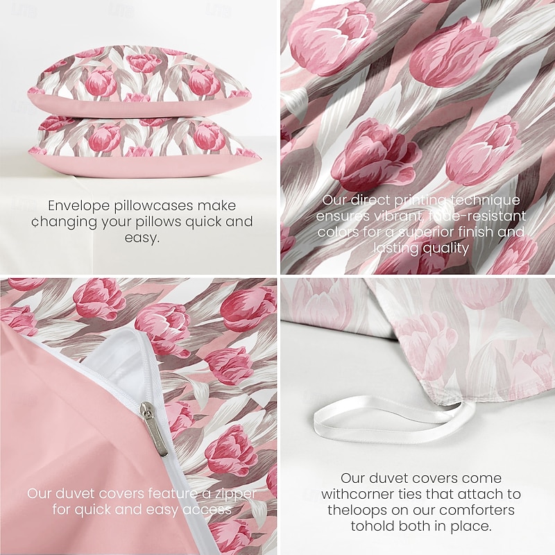 Floral Tulips Duvet Cover Set 100% Cotton Soft and Breathable Bedding Featuring Colorful Flowers Lightweight and Durable Quilt Cover Comfortable for All Seasons Easy to Care3