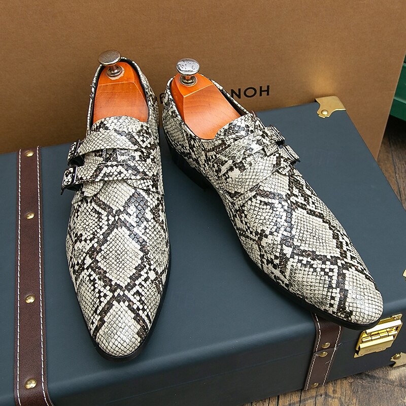 Python-Patterned Black Dress Shoes for Men with Buckle Strap - Stylish Formal Shoes for Dance Parties2