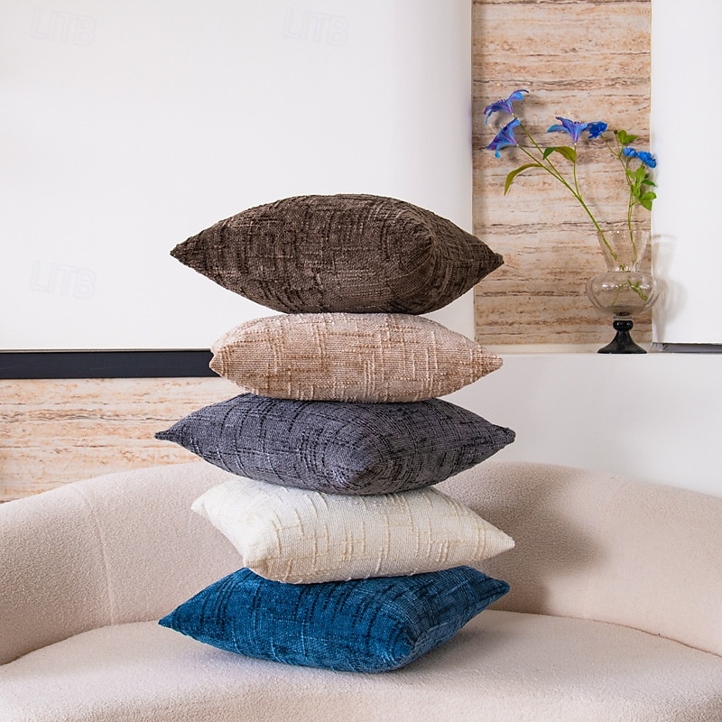 Textural Faux Linen Series Square Decorative Throw Pillow Cusion for Couch Red Yellow Blue Grey Burnt Orange4