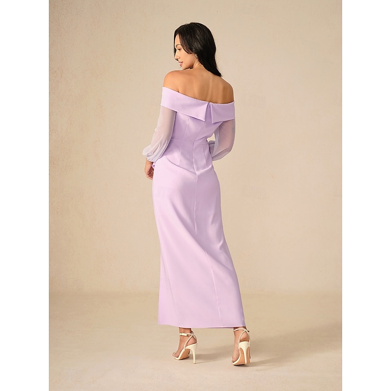 Women's Maxi Dress Cocktail Dress Bodycon Elegant Party Regular Fit Solid Color Long Sleeve Off Shoulder Light Purple Summer Spring Fall Winter4