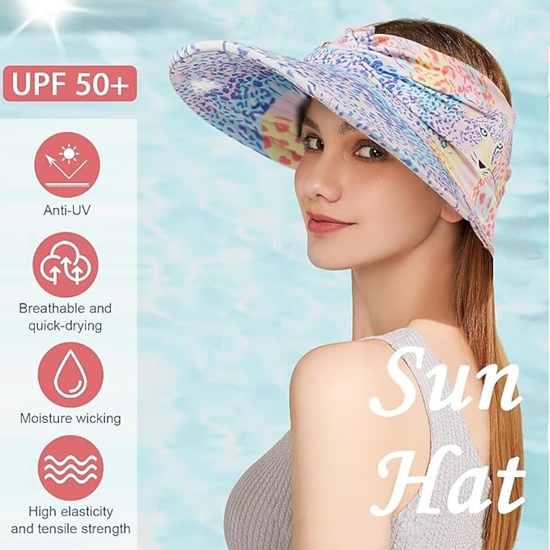 Sun Visor Hats for Women with Large Brim Foldable Visor Cap Beach Hat Sun Protection UPF 50+ Designed for Outdoor Sports Beach Volleyball, Golf, Baseball, Tennis, Badminton, Running2