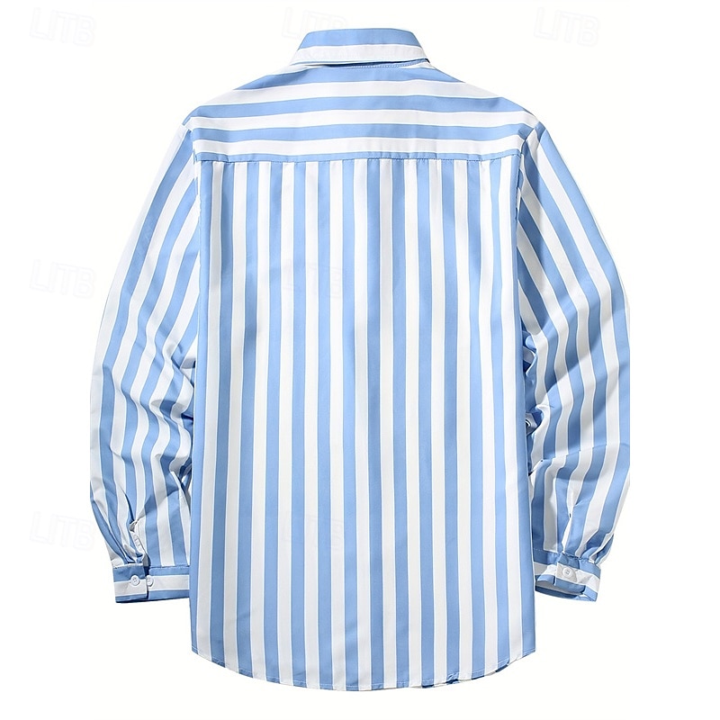 Men's Shirt Summer Shirt Casual Shirt Beach Shirt Button Up Shirt Black Pink Sky Blue Gray Long Sleeve Stripe Lapel Vacation Hawaiian Button-Down Clothing Apparel Polyester Fashion Casual Comfortable2