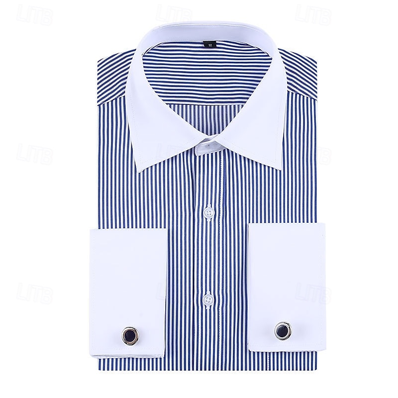 Men's Shirt Dress Shirt Button Up Shirt Line Wedding Daily Black Blue Dark Blue Violet Long Sleeve Turndown Spring &  Fall Clothing Apparel Pocket4