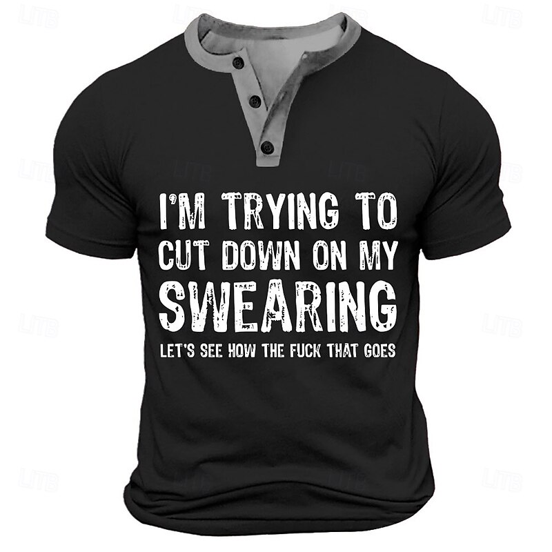 Men's Funny slogans T Shirt Henley Shirt Short Sleeve Designer Retro Vintage Street Casual Daily Summer Spring All Seasons Army Green Black Red Navy Blue Henley Collar Henley Henley T-Shirt4