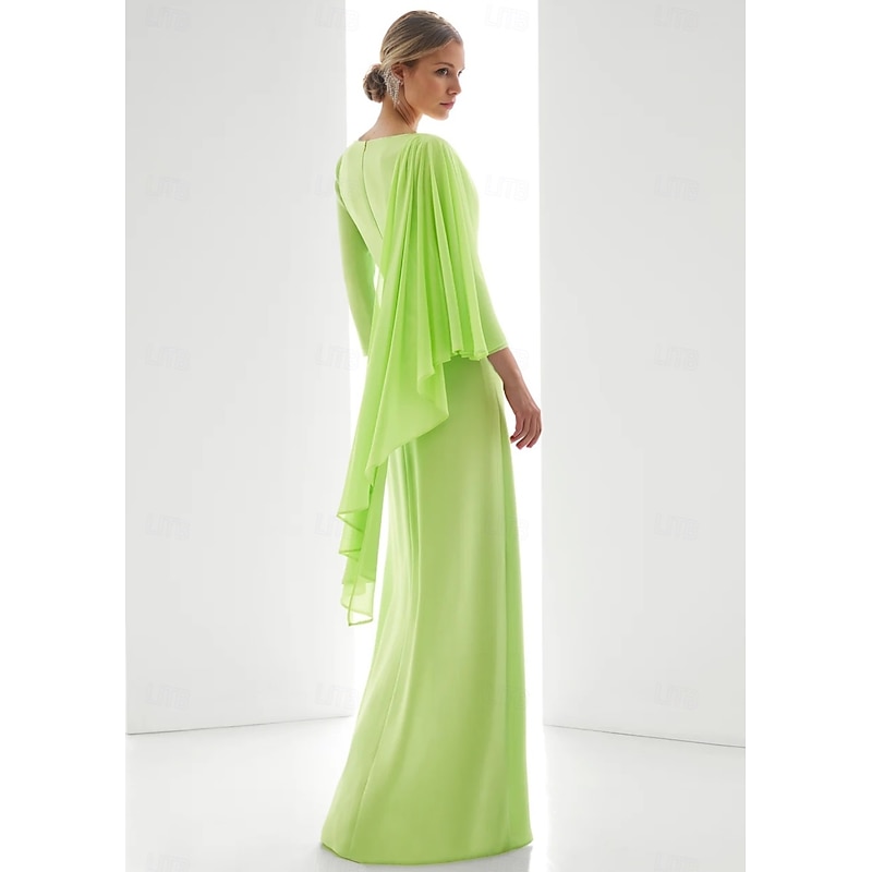 Chiffon A-Line Evening Gown Elegant Wedding Guest Dress Formal Floor Length Long Sleeve V Neck with Slit2