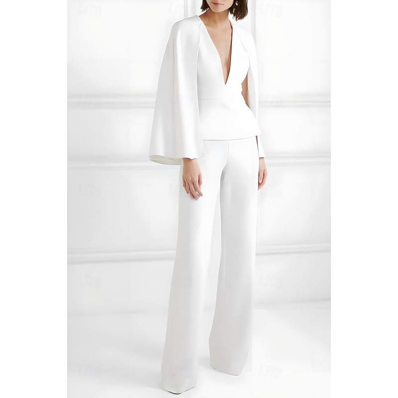 Women's 2 Pieces Suits Formal Wedding Guest Elegant Minimalist Long Sleeve Floor Length V Neck2