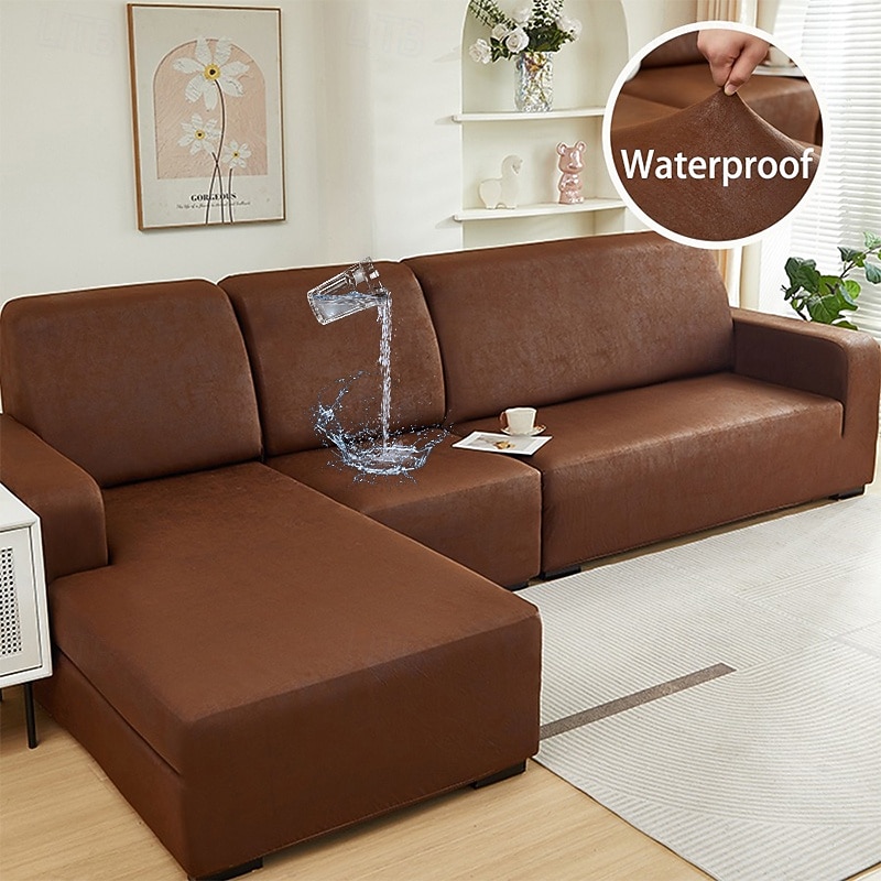 PU Leather Couch Sofa Cushion Slipcover Waterproof Elastic Sofa Cover Loveseat Sofa Furniture Protector for Living Room