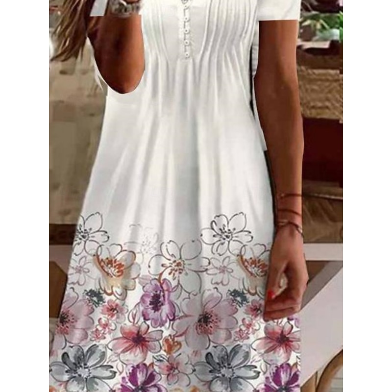 Women's Mini Dress A Line Dress Summer Dress Casual Daily Regular Fit Graphic Short Sleeve Notched Neck Black White Pink Green Summer3