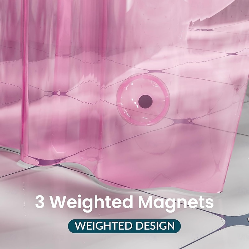 Shower Curtain Liner, Plastic Shower Liner PEVA 183cm*183cm 72x72" Lightweight Waterproof Shower Curtains for Bathroom with Magnets and Rustproof Grommets, Clear Pink4