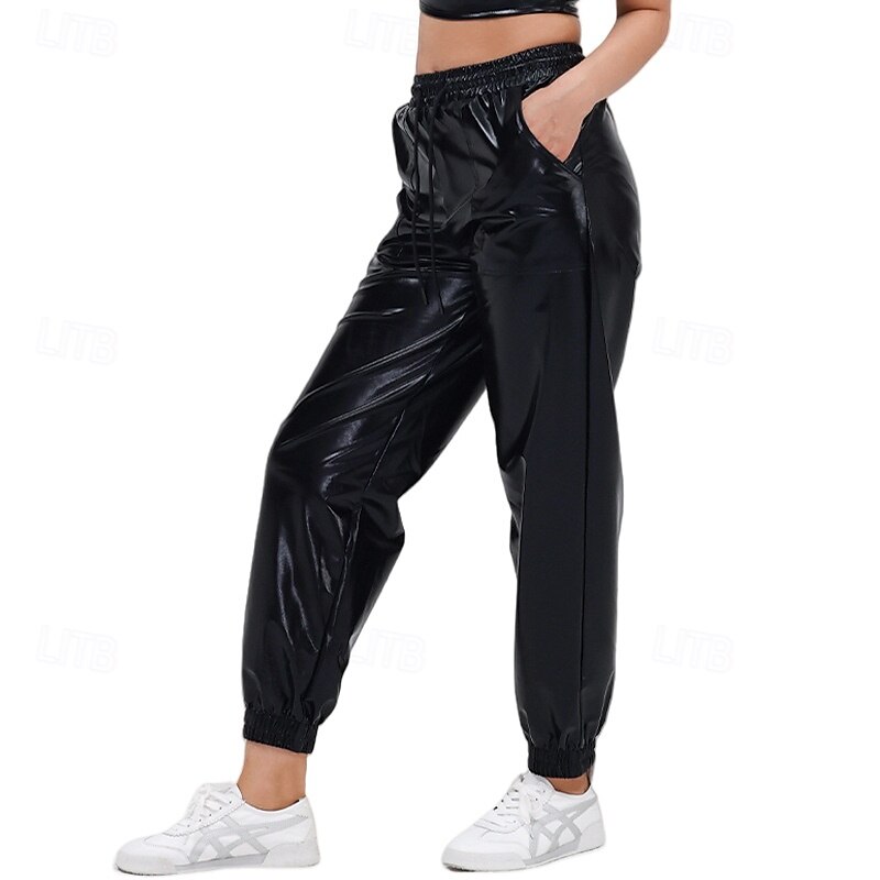 Retro Vintage 1980s Ankle Length Pants Joggers Disco Shiny Latex Patent Metallic Solid Color Fancy Dress Men's Halloween Carnival Pride Parade Pride Month Adults Pants All Seasons2