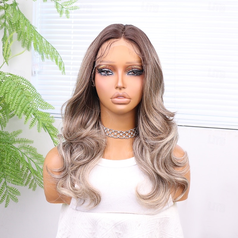 Synthetic Lace Wig Body Wave Style 18 inch Mixed Color Middle Part 13x4 Lace Front Wig Women's Wig Flaxen2