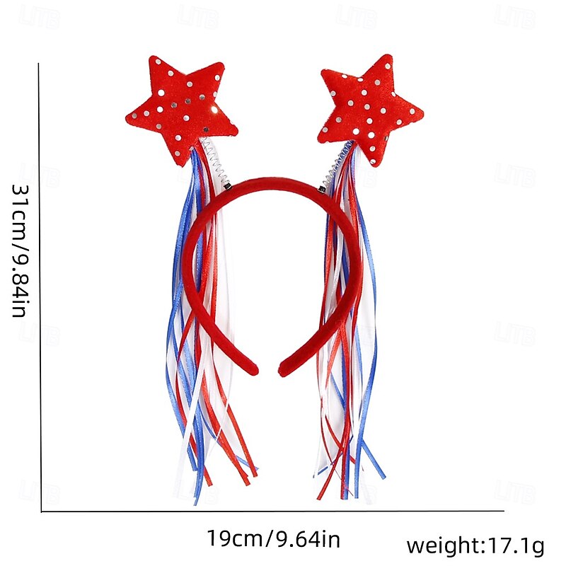 2 Pcs 4th of July Headband Independence Day Hair Accessories Patriotic Party Hair Supplies USA Flag Star Design Blue Red Ribbon Stars Hair Decoration Cute Hair Hoop for Women Girls Kids4